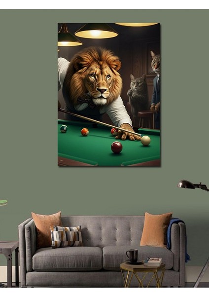 Kanvas Tablo Bilardo Oynayan Aslan modelleri