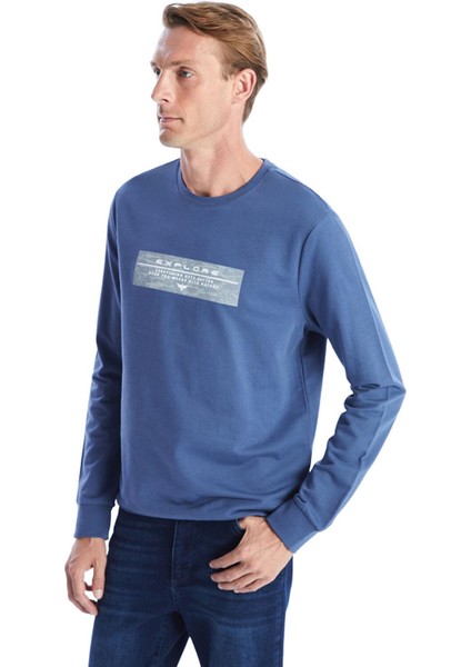 Lcwaıkıkı Classic Bisiklet Yaka Uzun Kollu Baskılı Erkek Sweatshirt