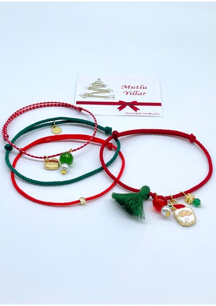 4’lü Hediyelik Yılbaşı Figürlü Marteniçkalı Dilek Şans Bileklik Seti