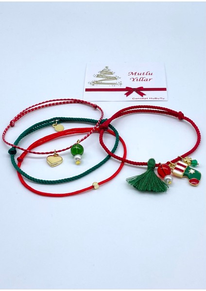 4’lü Hediyelik Yılbaşı Figürlü Marteniçkalı Dilek Şans Bileklik Seti