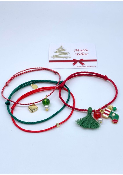 4’lü Hediyelik Yılbaşı Figürlü Marteniçkalı Dilek Şans Bileklik Seti fiyatları