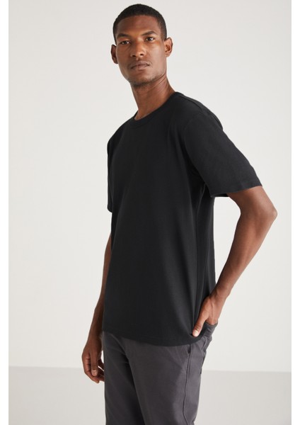 Curtıs Erkek Comfort Fit Kalın Dokulu Recycle %100 Pamuklu Siyah T-Shirt modelleri