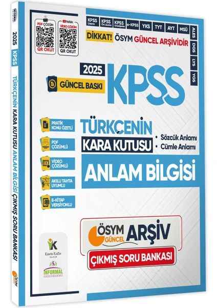 Karakutu Yayınları 2025 KPSS Türkçenin Kara Kutusu Anlam Bilgisi (Sözcük-Cümle) Çıkmış Soru Bankası Video/ Pdf Çözümlü