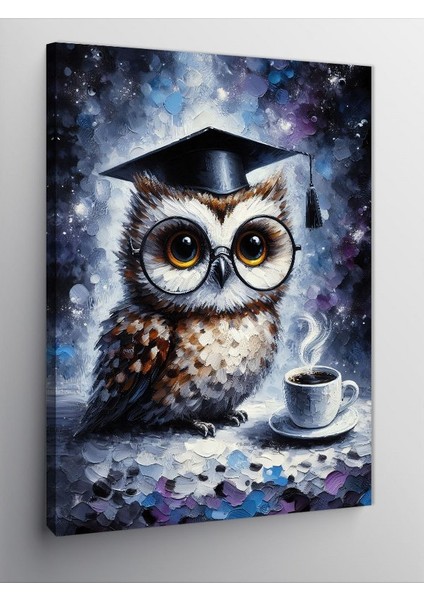 Kanvas Tablo Mezuniyet Kepi Takmış Baykuş