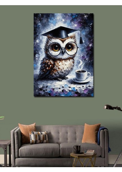 Kanvas Tablo Mezuniyet Kepi Takmış Baykuş modelleri
