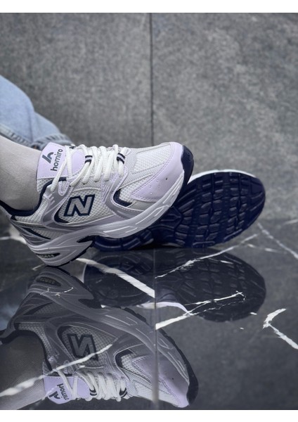 Kadın HMR053 Bağcıklı Ortopedik Spor Sneaker Ayakkabı Beyaz- Lacivert fiyatları