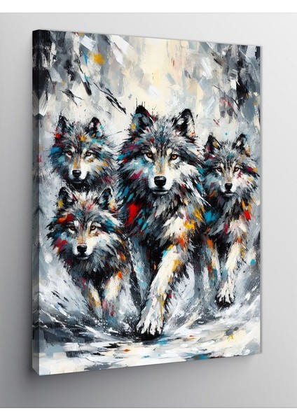 Kanvas Tablo Kış Ormanında Kurtlar