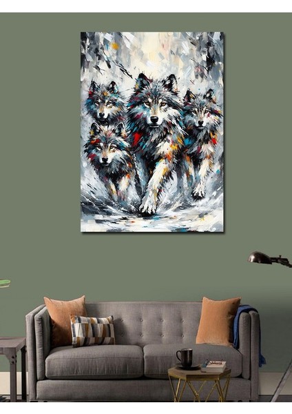 Kanvas Tablo Kış Ormanında Kurtlar modelleri