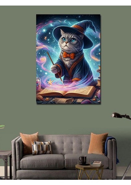 Kanvas Tablo Büyü Kitabı Okuyan Kedi modelleri