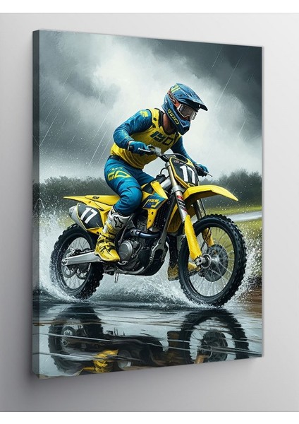 Kanvas Tablo Yağmurlu Motokros