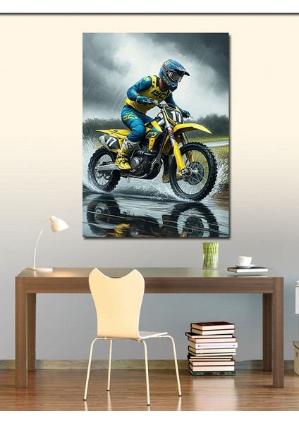 Kanvas Tablo Yağmurlu Motokros fiyatları