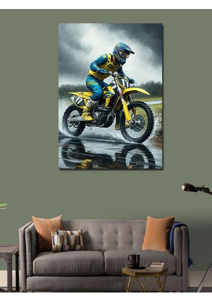 Kanvas Tablo Yağmurlu Motokros modelleri