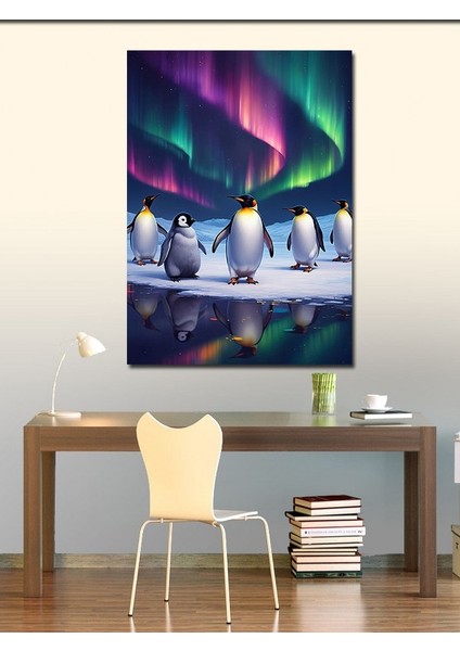 Kanvas Tablo Kutup Işıkları ve Penguenler