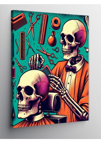 Kanvas Tablo Neon Iskelet Berber