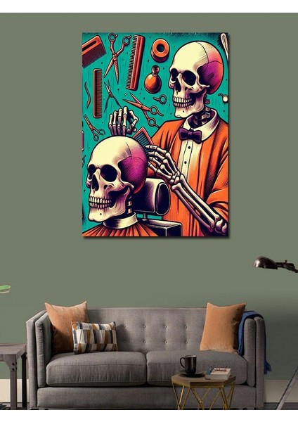 Kanvas Tablo Neon Iskelet Berber modelleri