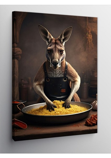 Kanvas Tablo Çiğköfte Yapan Kanguru