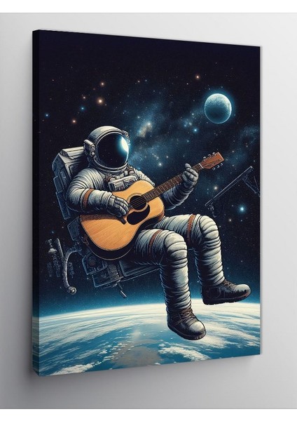 Kanvas Tablo Ayda Gitar Çalan Astronot