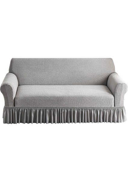 Açık Gri Jakarlı Fırfır Şeklinde Tam Kaplama Esnek Kanepe Kılıfı (Yurt Dışından)