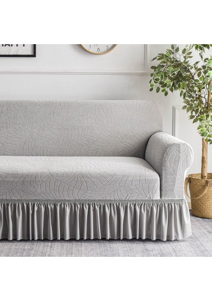 Açık Gri Jakarlı Fırfır Şeklinde Tam Kaplama Esnek Kanepe Kılıfı (Yurt Dışından) fiyatları