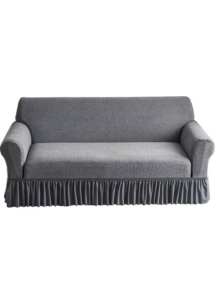 Koyu Gri Jakarlı Fırfır Şeklinde Tam Kaplama Esnek Kanepe Kılıfı (Yurt Dışından)