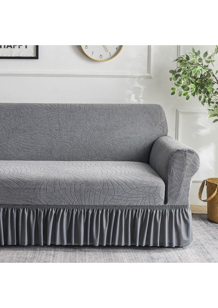 Koyu Gri Jakarlı Fırfır Şeklinde Tam Kaplama Esnek Kanepe Kılıfı (Yurt Dışından) fiyatları