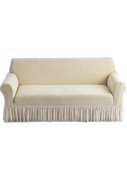 Açık Sarı Jakarlı Fırfır Şeklinde Tam Kaplama Esnek Kanepe Kılıfı (Yurt Dışından)