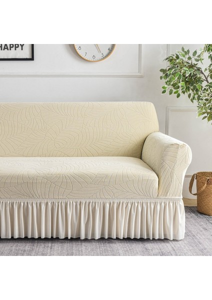 Açık Sarı Jakarlı Fırfır Şeklinde Tam Kaplama Esnek Kanepe Kılıfı (Yurt Dışından) fiyatları