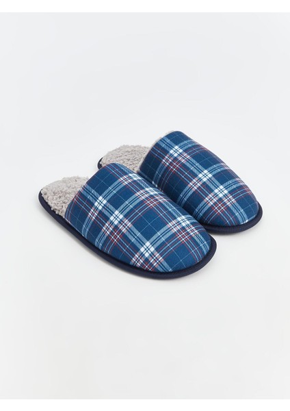 Steps Baskılı Ekose Desenli Erkek Ev Terliği