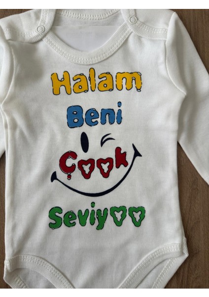 Organik %100 Pamuk Halam Beni Çook Seviyoo Yazılı Bebek Body Uzun Kollu Çıtçıtlı Badi Zıbın Tulum fiyatları