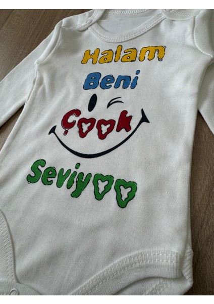 Organik %100 Pamuk Halam Beni Çook Seviyoo Yazılı Bebek Body Uzun Kollu Çıtçıtlı Badi Zıbın Tulum modelleri