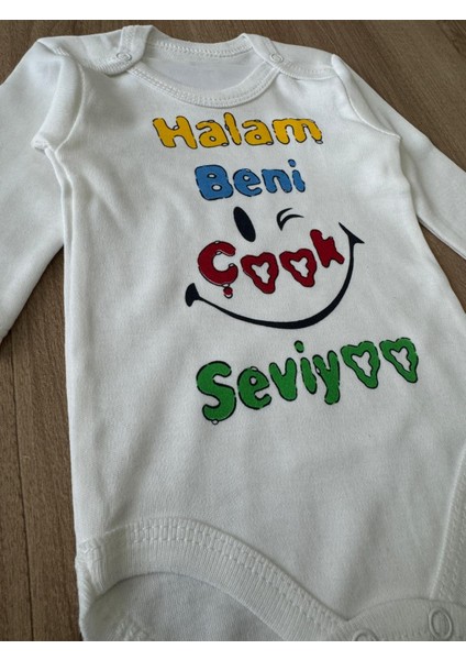 Organik %100 Pamuk Halam Beni Çook Seviyoo Yazılı Bebek Body Uzun Kollu Çıtçıtlı Badi Zıbın Tulum fırsatları