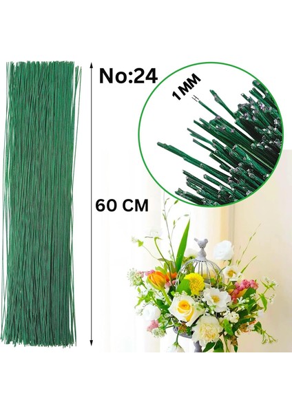 Yeşil Yapay Çiçek Teli, No:24 (1 Mm) - Çiçek Aranjman Yapım Teli, 500 gr (420-430 Adet), 60 cm