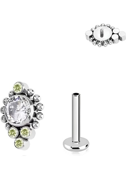 F136 Titanyum Crown Model Piercing - Taşlı Tragus, Helix Piercing