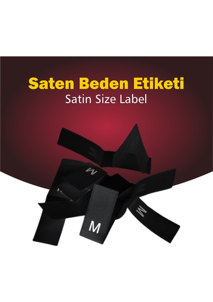 Giyim Etiketi / M Beden Siyah Renk Saten Kumaş Orta Katlama - 500 Adet