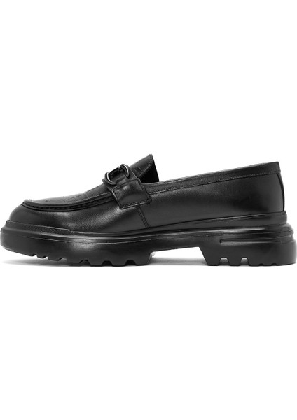 Erkek Siyah Baskılı Toka Detaylı Deri Loafer 24WFD664318 fiyatları