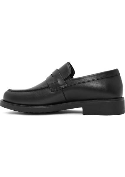 Erkek Siyah Deri Casual Loafer 24WFD677218