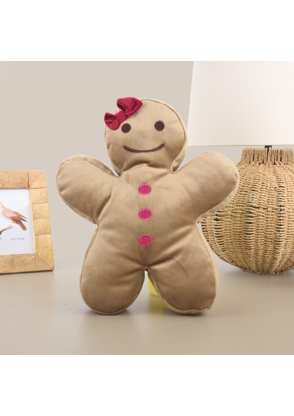 Soft Gingerbread Kız Figürlü Yastık - Kahverengi - 40X25 cm