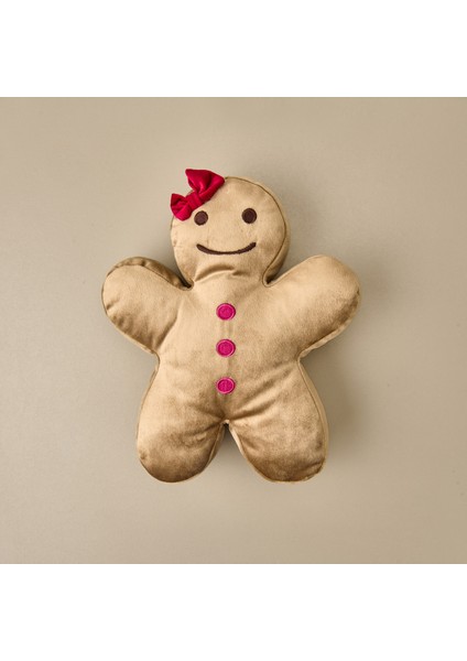 Soft Gingerbread Kız Figürlü Yastık - Kahverengi - 40X25 cm