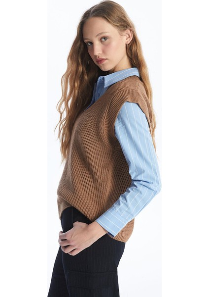 Lcw Vision Kadın V Yaka Düz Triko Süveter