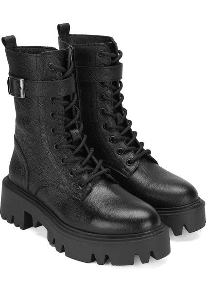 Meirare Siyah Kadın Bağcıklı Deri Postal Bot