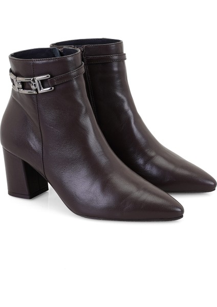 Kahve Kadın Topuklu Deri Bot