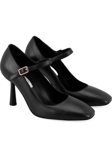 Loran Siyah Kadın Klasik Topuklu Deri Ayakkabı