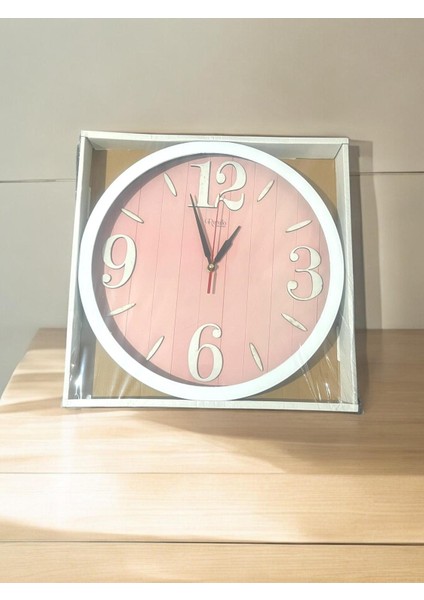 Pembe Duvar Saati Şık Tasarım 40X40 cm