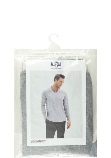 Çift V Yaka Jakar Lastikli Desenli 2'li Pamuklu Pijama Takımı