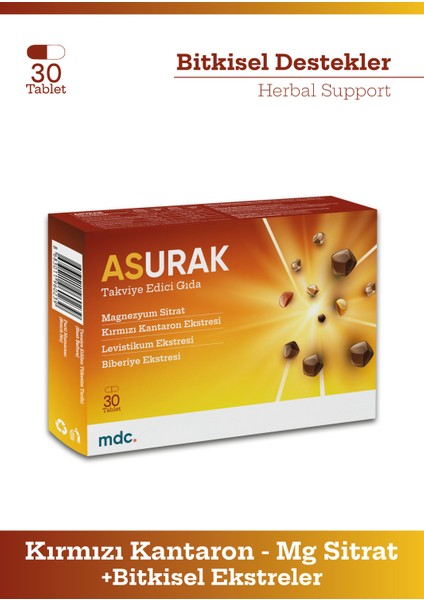 Asurak (Kırmızı Kantaron, Magnezyum Sitrat, Levistikum, Biberiye) 30 Tablet