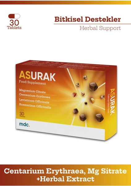 Asurak (Kırmızı Kantaron, Magnezyum Sitrat, Levistikum, Biberiye) 30 Tablet