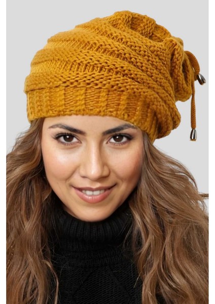 Kadın Kışlık Boyunluk Özellikli Triko Örgü Bere