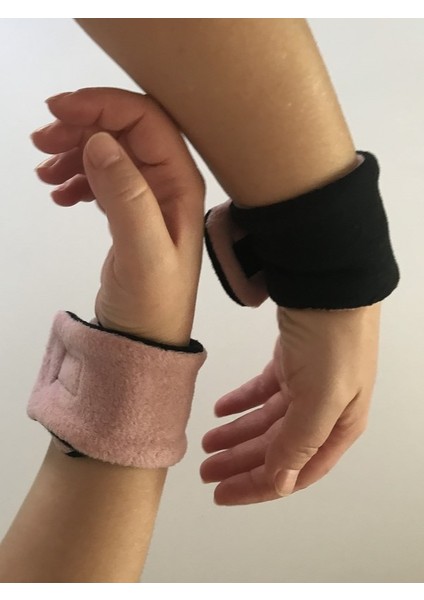 Polar Bileklik Çift Siyah Gül Kurusu Iki Taraflı Kullanılabilen Cırt Bantlı Spor Spa Yüz Yıkama Kol Bandı