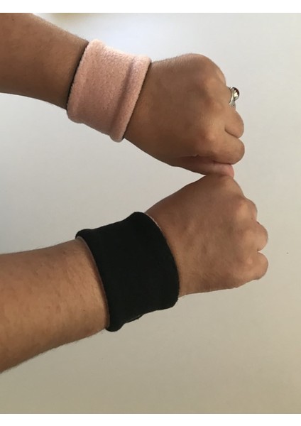 Polar Bileklik Çift Siyah Gül Kurusu Iki Taraflı Kullanılabilen Cırt Bantlı Spor Spa Yüz Yıkama Kol Bandı