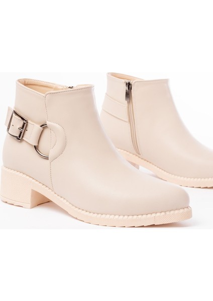 270-3030 Bej Toka Aksesuarlı Fermuarlı Günlük Kadın Bot